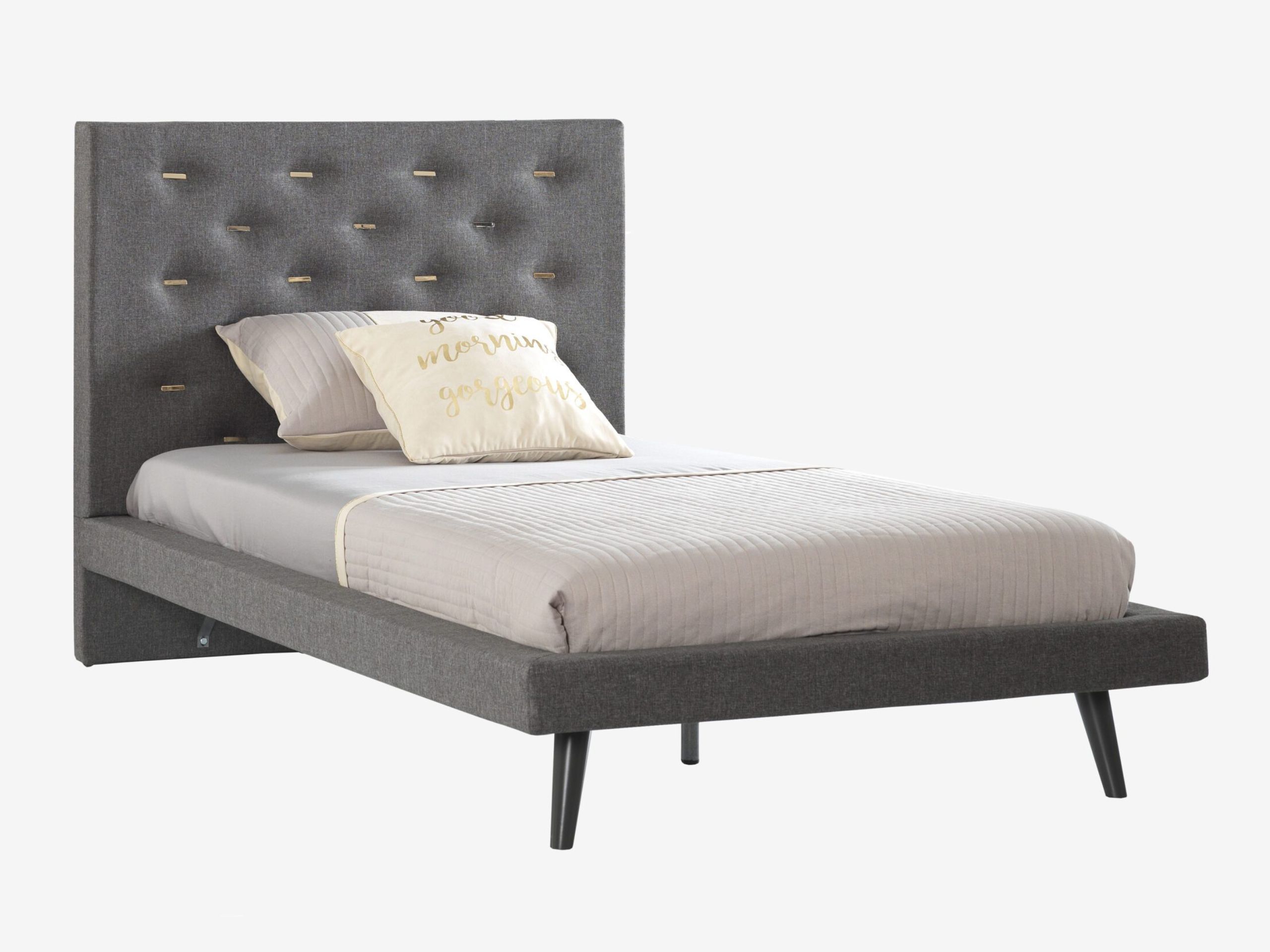 luna-bed-100-cm Luna Gray Bed Tufted Headboard with Black Metal Legs 100cm
