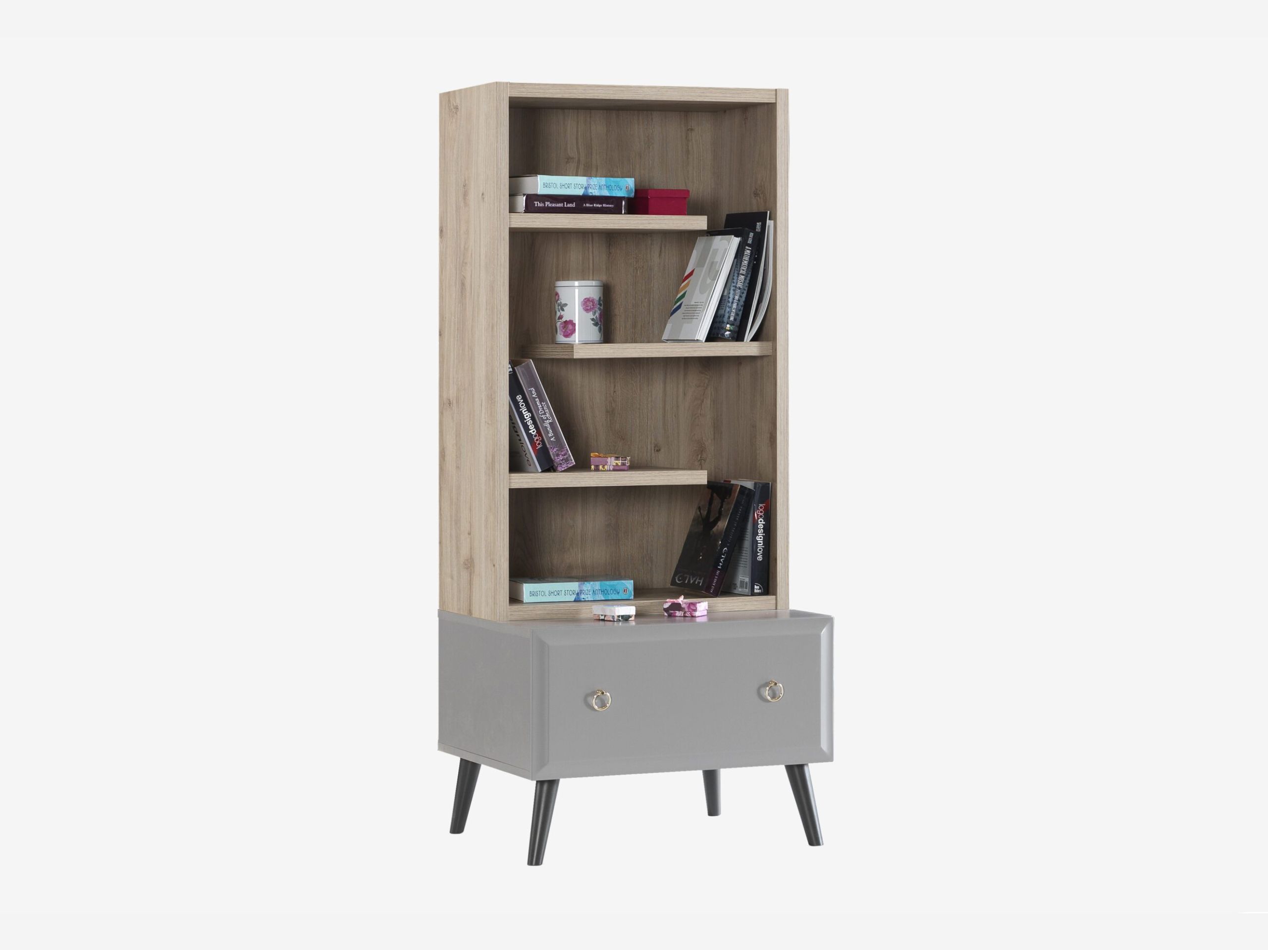 luna-bookcase Luna Light Brown Bookcase Storage Base with Gold Frame