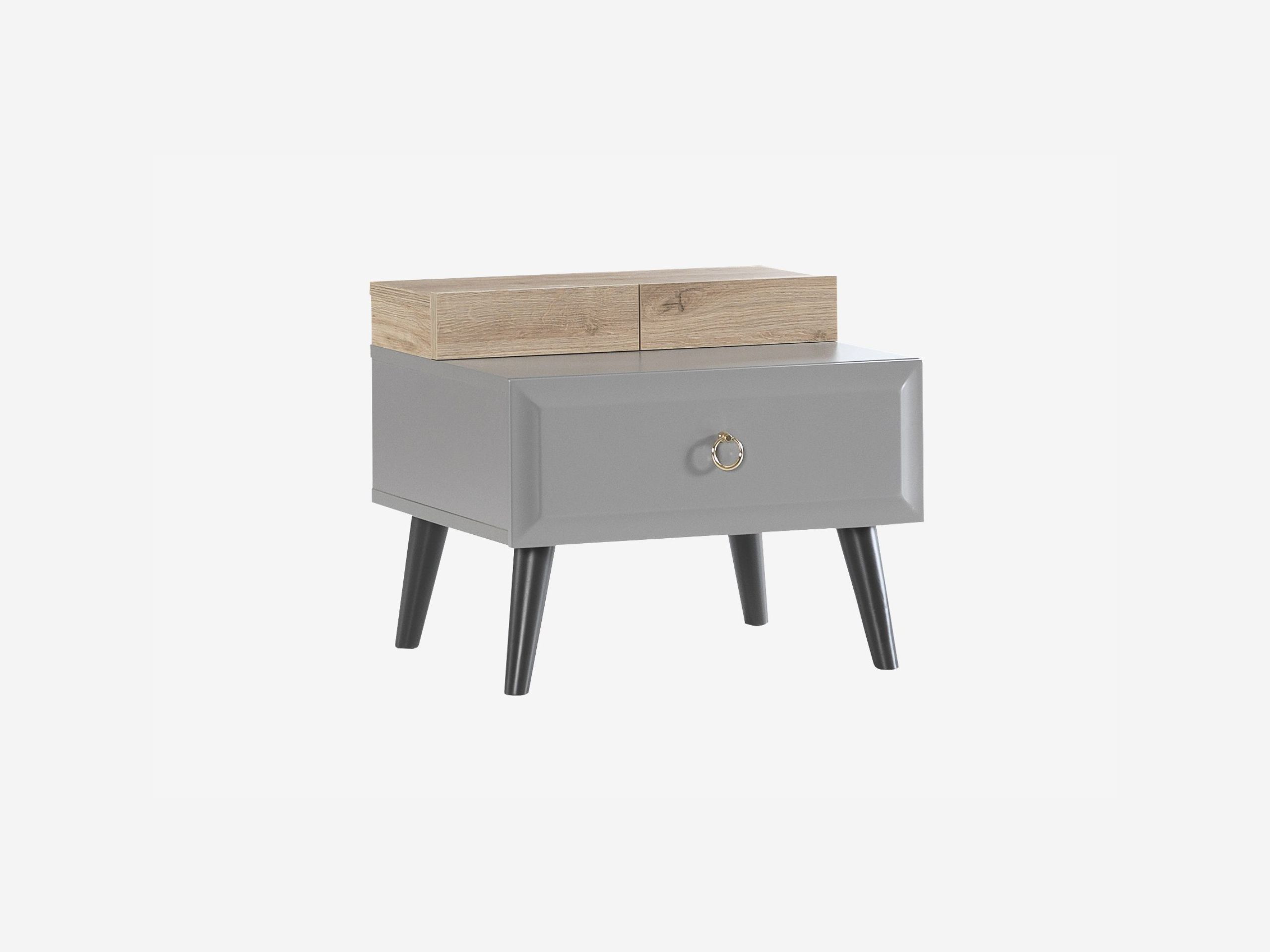 luna-gray-nightstand Luna Gray Nightstand Dual Storage with Black Legs