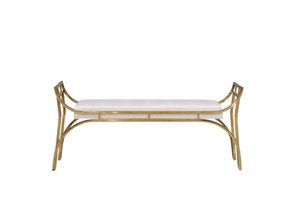 Como White Dining Bench Curved Arms with Brass Frame