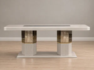 Como Rectangular Dining Table Pedestal Base, straight-on side view