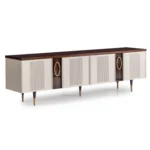 Casto Cream & Walnut TV Unit Gold Accents