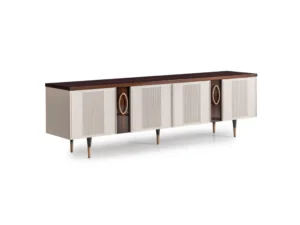 Casto Cream & Walnut TV Unit Gold Accents