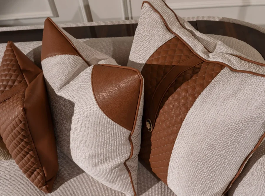 decorative pillows neutral brown Nevada living room set