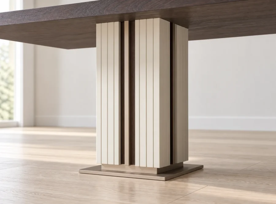 galanta-table-4 Galante Cream & Brown Dining Table, close-up of the cream fluted pedestal base