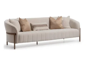 Lyon Cream 3 Seater Curved Back Sofa with Antique Gold Base