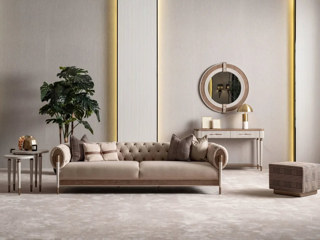 Harmony Chester Living Room Set Gold Accent