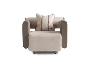 Ricamo Beige Fabric Armchair Metal Accent