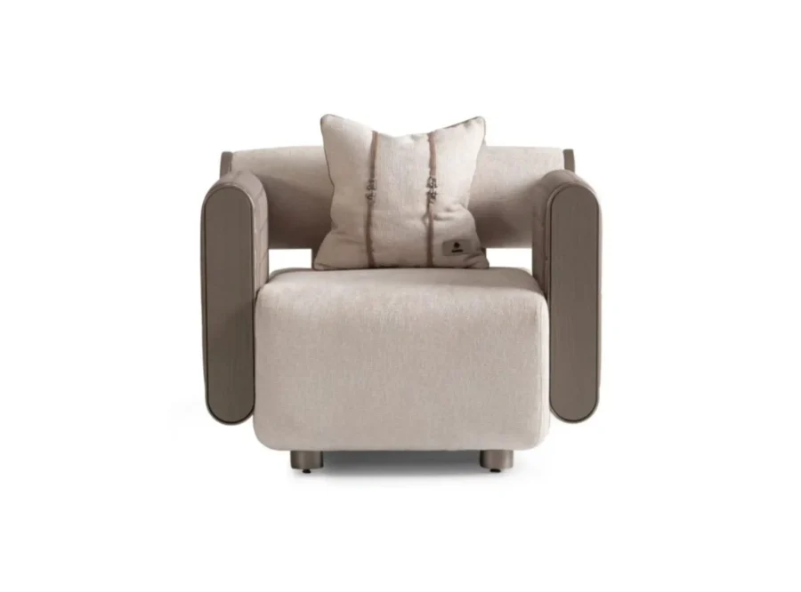ricamo-armchair-beige Ricamo Beige Fabric Armchair Metal Accent