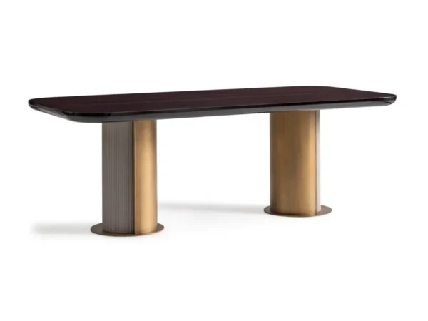 ricamo-dining-table-walnut Ecrue Walnut Dining Table with Gold Base