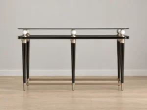 Senato Black Dresser Glass Top Gold Accent, straight-on studio view