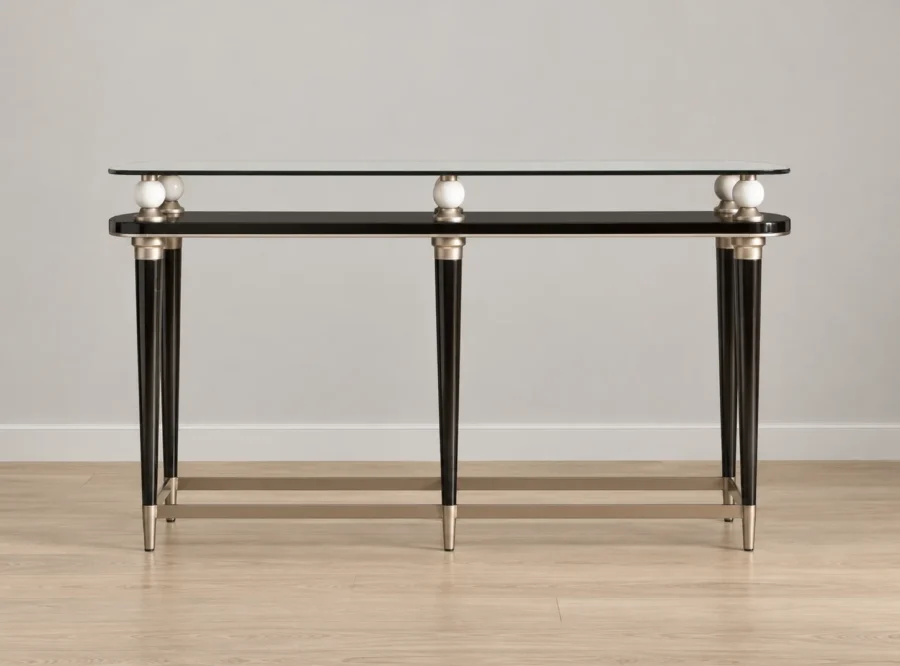 senate-dressage-1 Senato Black Dresser Glass Top Gold Accent, straight-on studio view