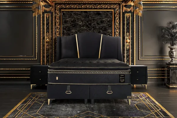 luxurious black bed in elegant bedroom karam black ottoman