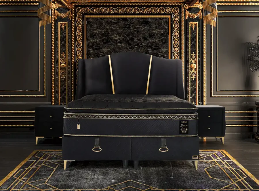 luxurious black bed in elegant bedroom karam black ottoman