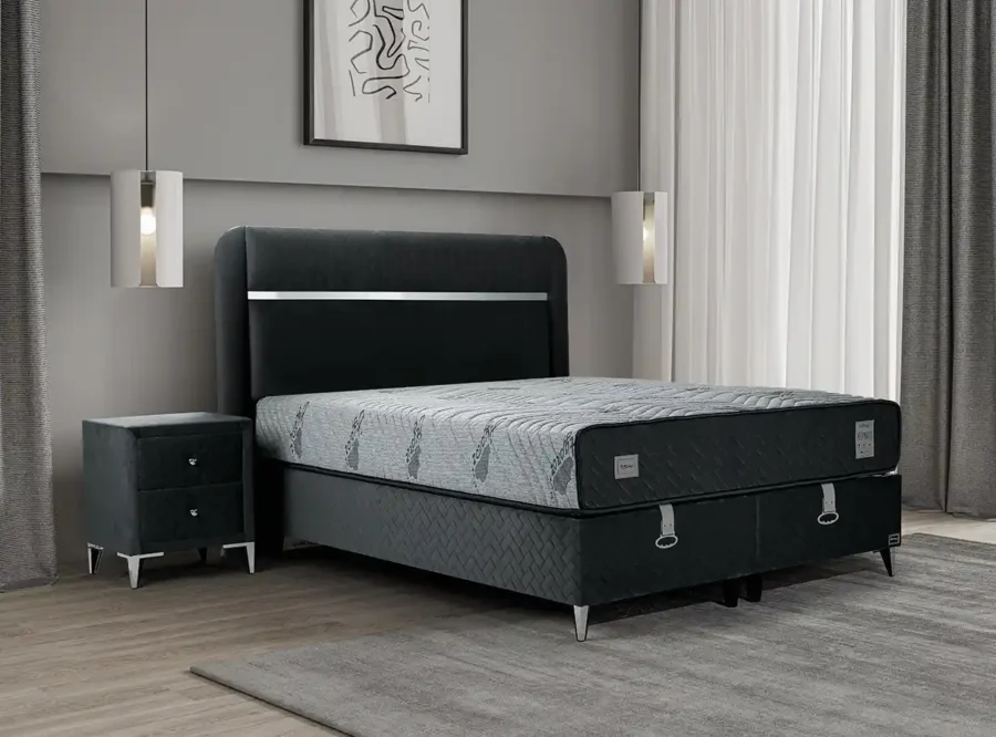 modern bedroom interior with bed and nightstand Hypnos ottoman bed