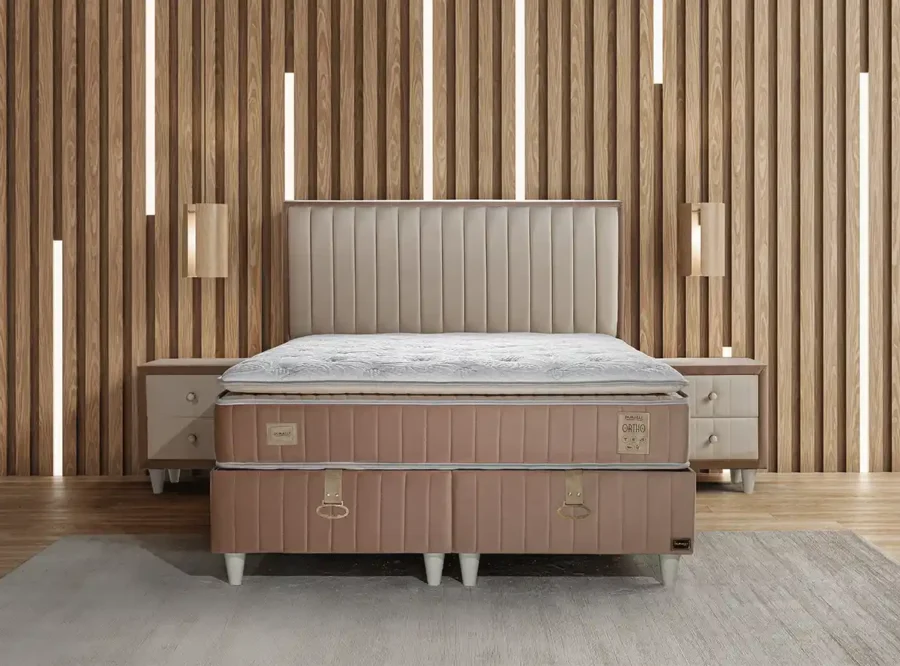 modern bedroom interior with bed and nightstands ortho cream ottoman bed