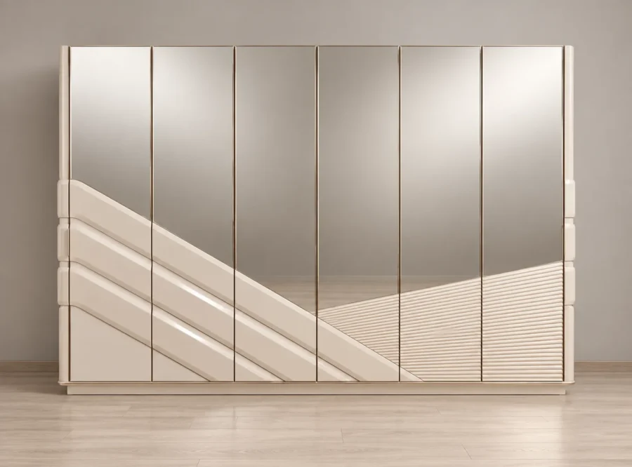 delux-wardrobe-2 Deluxe 6-Door Wardrobe with Mirror, styled image, straight-on front view