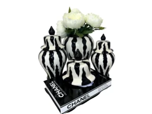 black and white printed pots