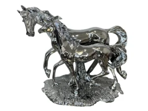silver standing horse with cold