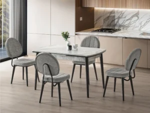 Berlin Bermuda Siyah Dining Set with Light Grey Chairs