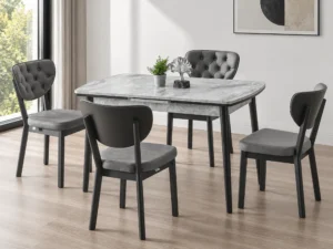 Berlin Bermuda Siyah dining set with grey chairs, alternate styled room view