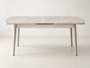 Berlin Traverten dining table, straight-on side view