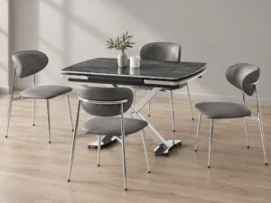 Diamond Irony Krom dining set, front three-quarter styled view