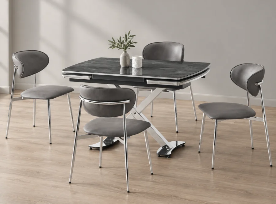 diamond-irony-krom-dining-set-1 Diamond Irony Krom dining set, front three-quarter styled view