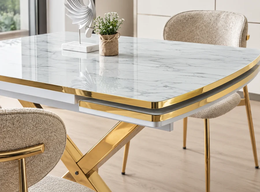 diamond-marmo-gold-dining-set-2 Diamond Marmo Gold dining set, alternate angle styled view