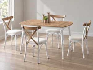 Milano Atlantik dining set, front three-quarter styled view