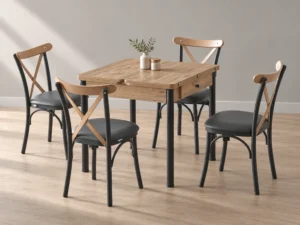 Neva Atlantik dining set, front three-quarter styled view