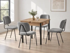 Neva Atlantik dining set with grey chairs, alternate styled room view