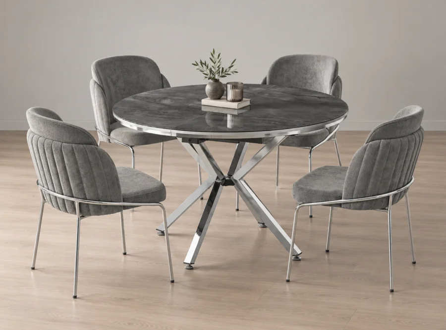 zenit-plus-irony-dining-set-1 Zenit Plus Irony dining set, front three-quarter styled view
