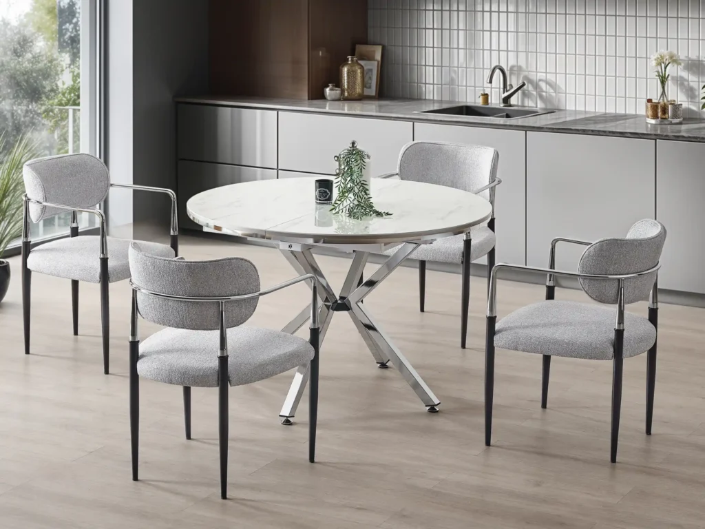 Zenith Chrome Marble Effect Dining Set | M&I Interiors