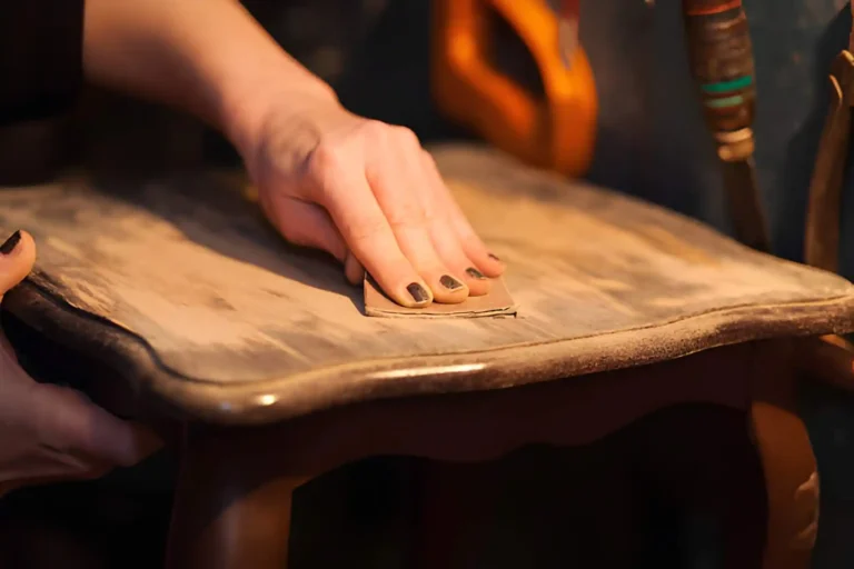 woman sanding wooden chair