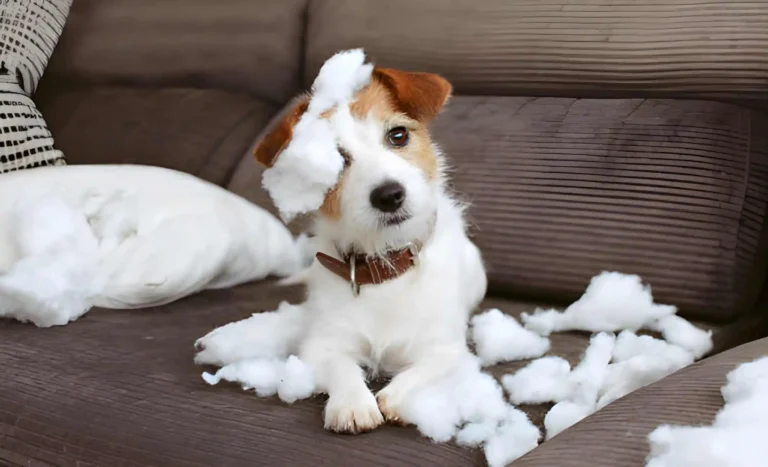 dog sitting on a a sofa