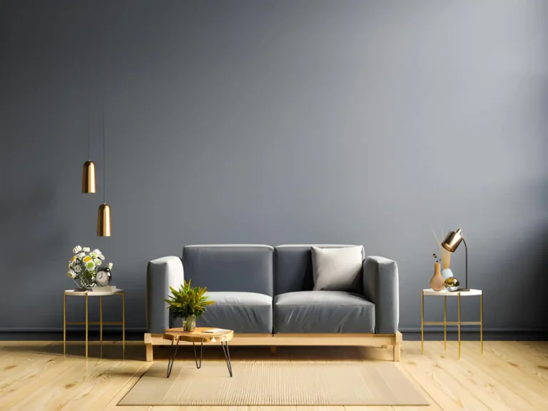 living room with grey walls