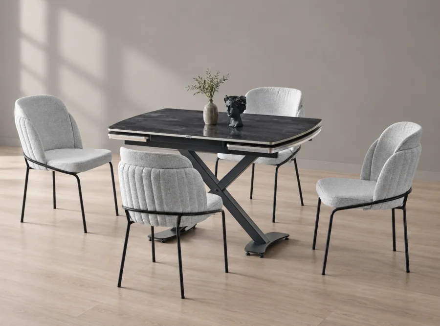 diamond-irony-siyah-dining-set-1 Diamond Irony Siyah dining set, front three-quarter styled view