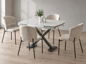 Diamond Marmo Siyah dining set, front three-quarter styled view