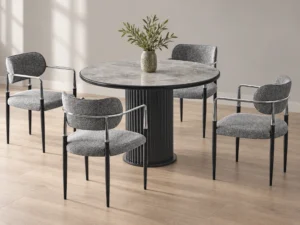 Istanbul Rambla dining set with grey chairs, styled room view