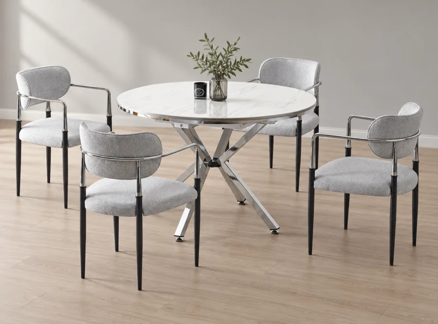 zenit-plus-marmo-krom-dining-set-1 Zenit Plus Marmo Krom dining set, front three-quarter styled view