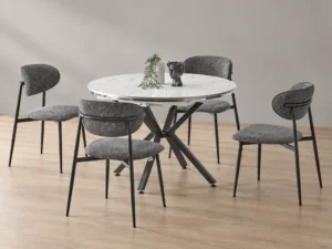Zenit Plus Marmo Siyah dining set, front three-quarter styled view