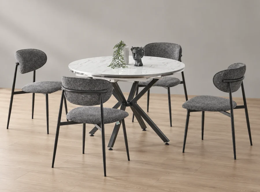 zenit-plus-marmo-siyah-dining-set-1 Zenit Plus Marmo Siyah dining set, front three-quarter styled view